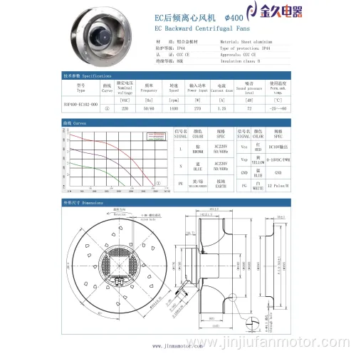 400mm 220V Ec Backward Centrifugal Fan